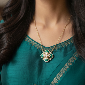 Emerald & Pearl Quatrefoil Statement Necklace