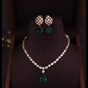 Verdant Bloom Emerald & Polki Maang Tikka Set