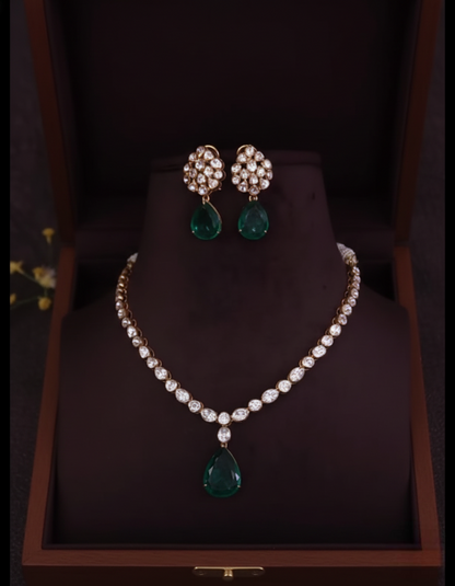 Verdant Bloom Emerald & Polki Maang Tikka Set