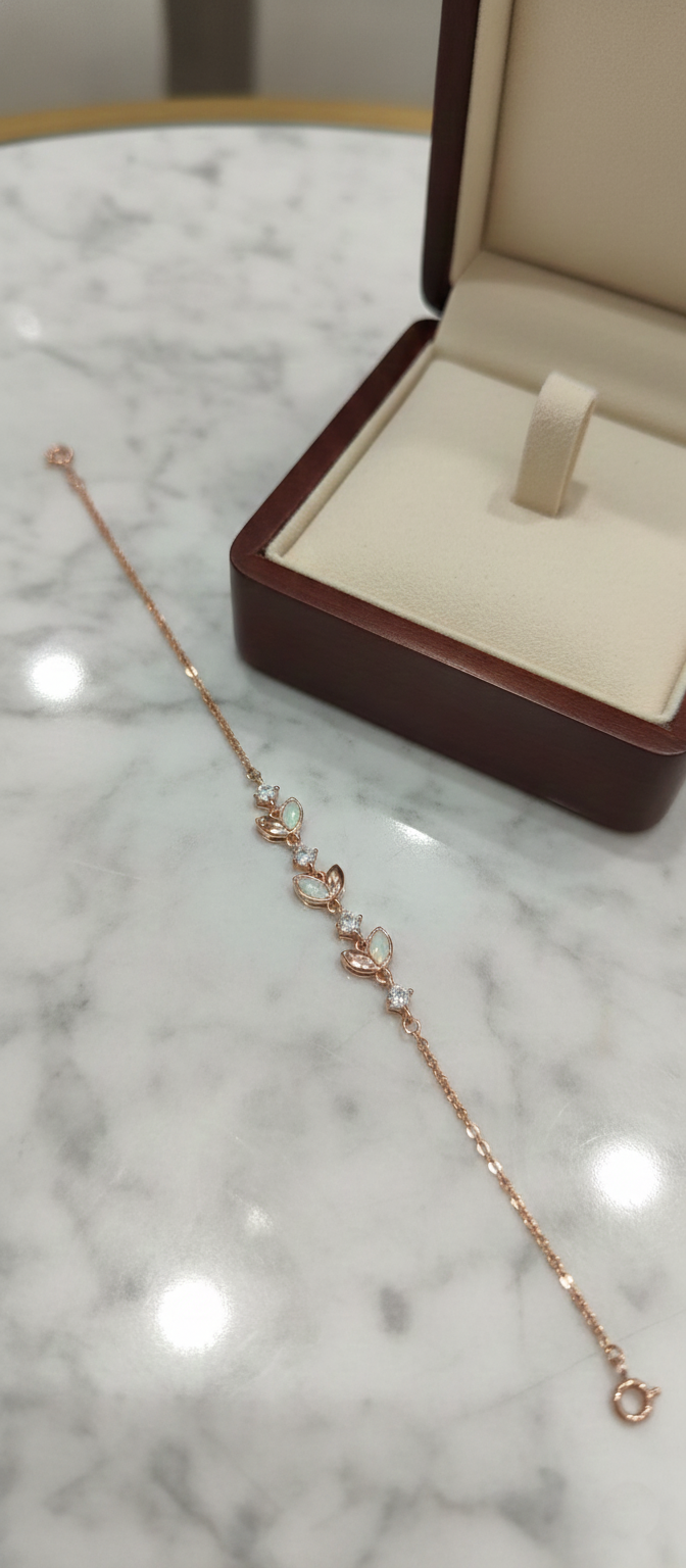 Rose Gold Opal Leaf Bracelet