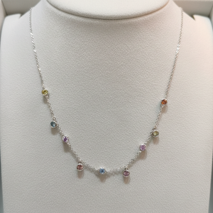 Silver Multicolor Pastel Gemstone Necklace