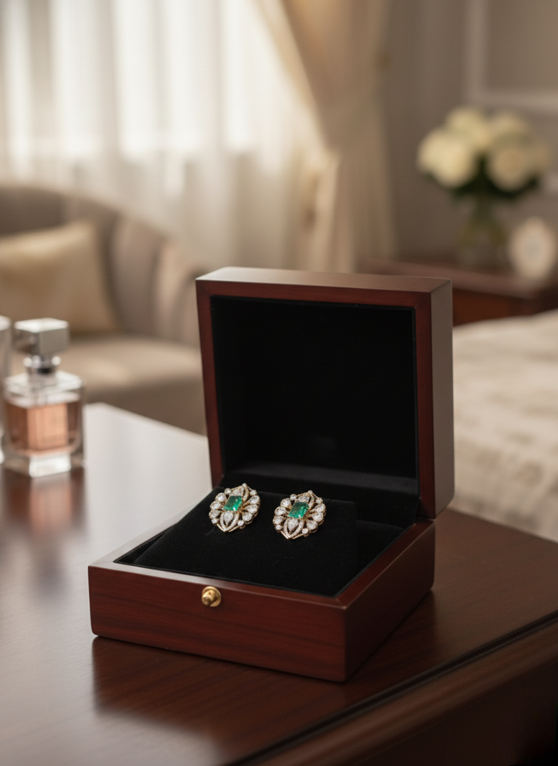Floral Emerald Heritage Studs
