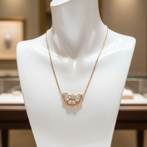 Rose Gold Floral Halo Diamond Pendant Necklace