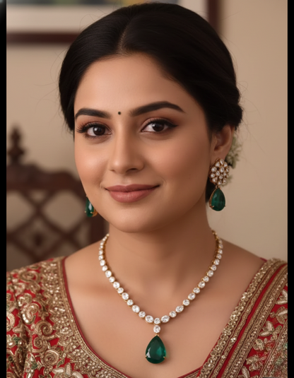 Verdant Bloom Emerald & Polki Maang Tikka Set