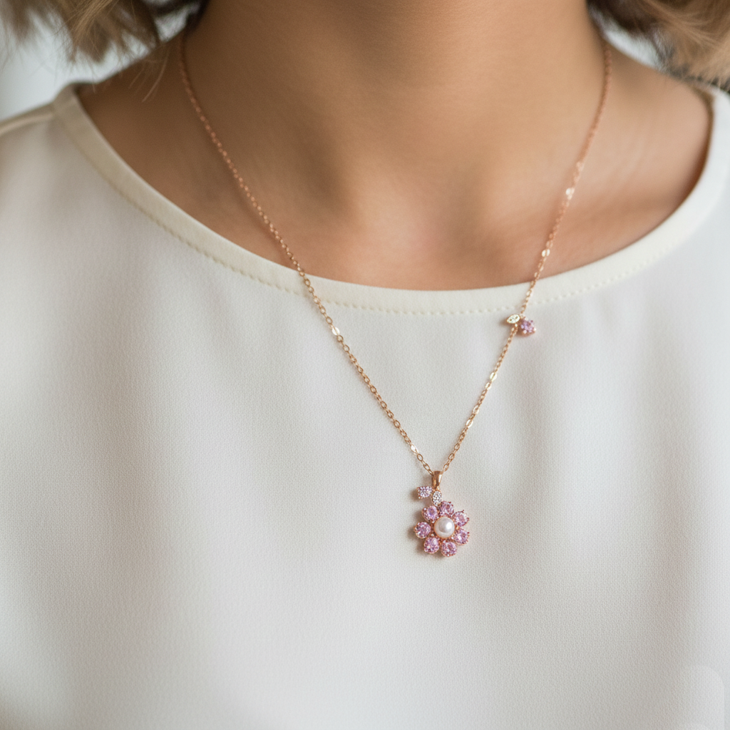 Rose Gold Cherry Blossom Necklace