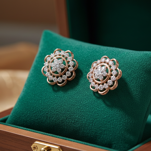 Rose Gold Floral Star Stud Earrings
