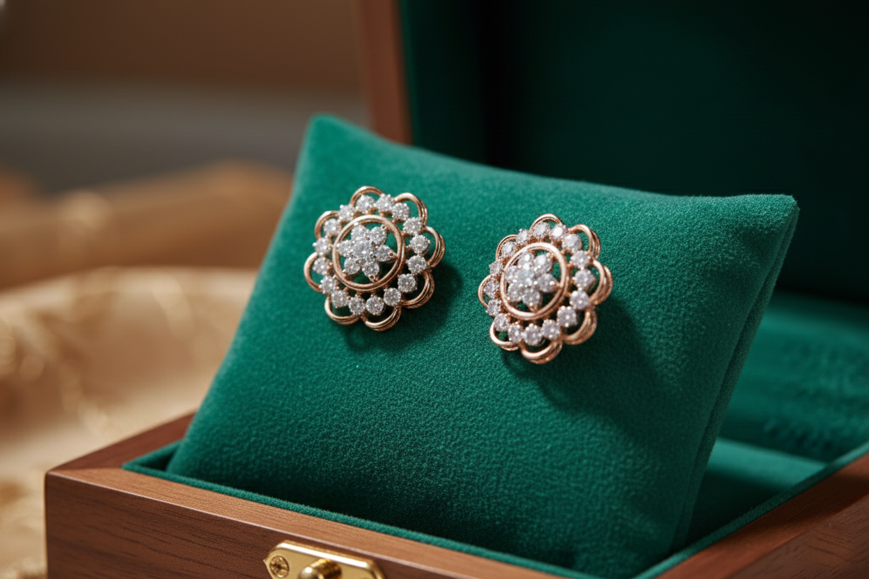 Rose Gold Floral Star Stud Earrings