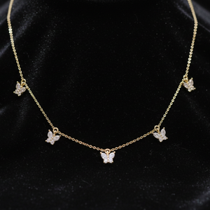Gold Plated Multi Butterfly Diamond Necklace