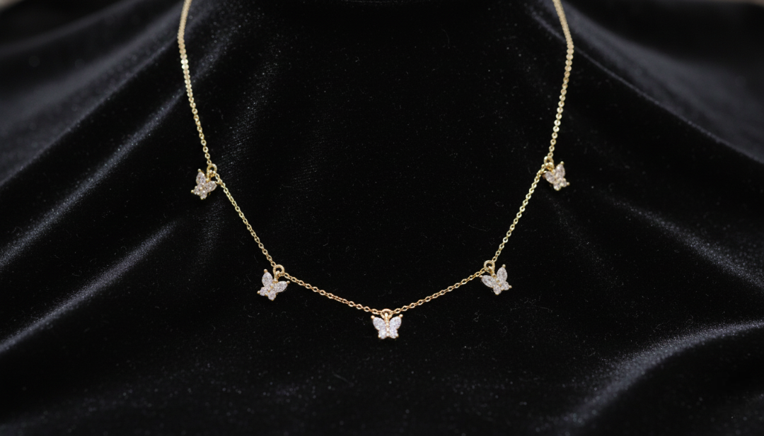 Gold Plated Multi Butterfly Diamond Necklace