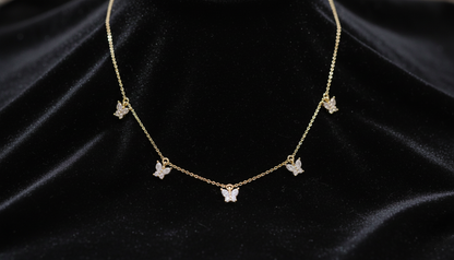Gold Plated Multi Butterfly Diamond Necklace