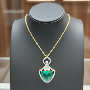 Gold Emerald & Diamond Geometric Shield Pendant