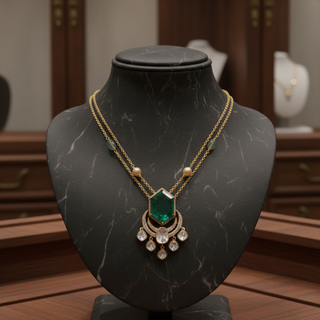 Verdant Hexagon Emerald Pendant