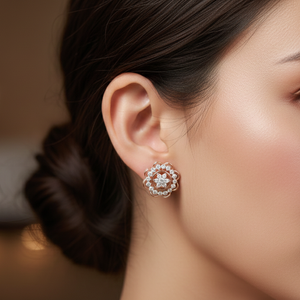 Rose Gold Floral Star Stud Earrings