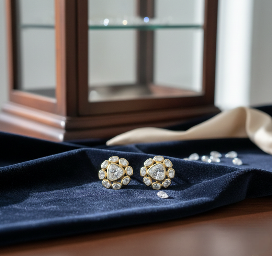 22K Gold Trillion Cut Heritage Studs