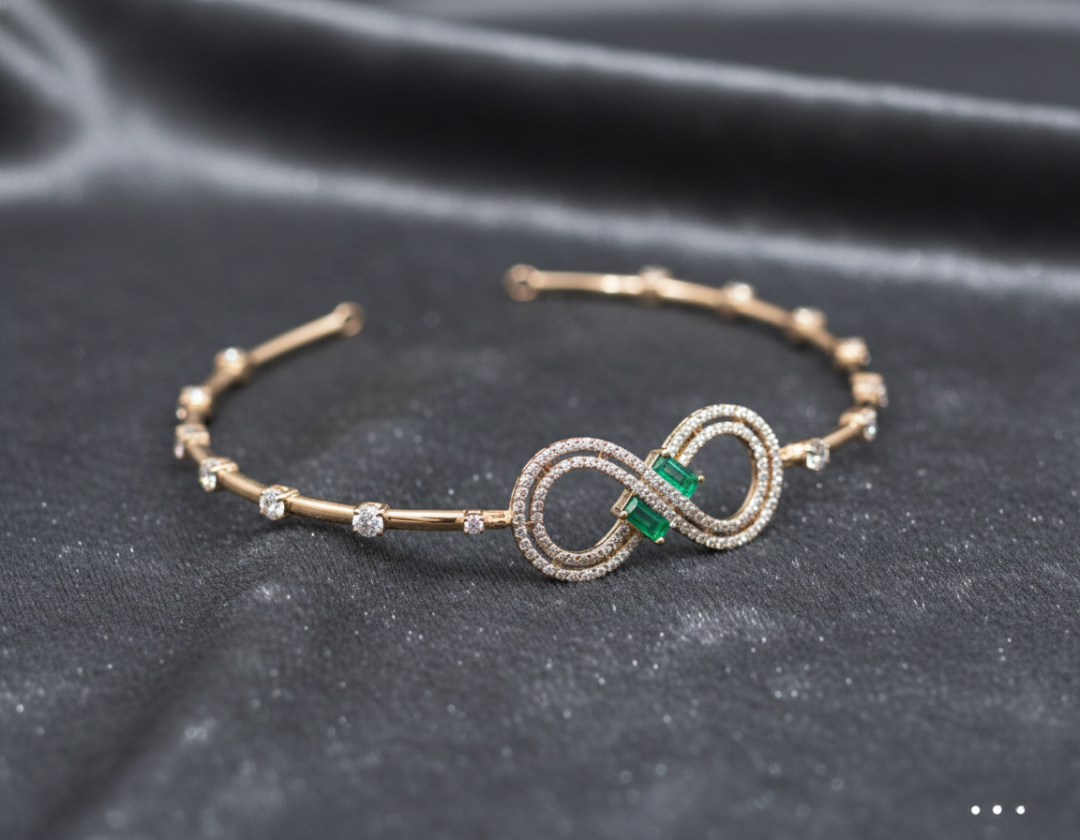 Rose Gold Infinity Emerald Bangle