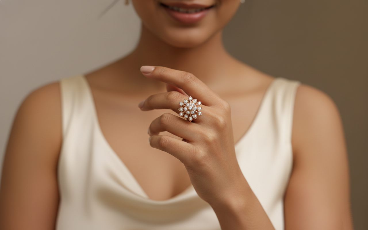 Rose Gold Floral Star Stud Earrings