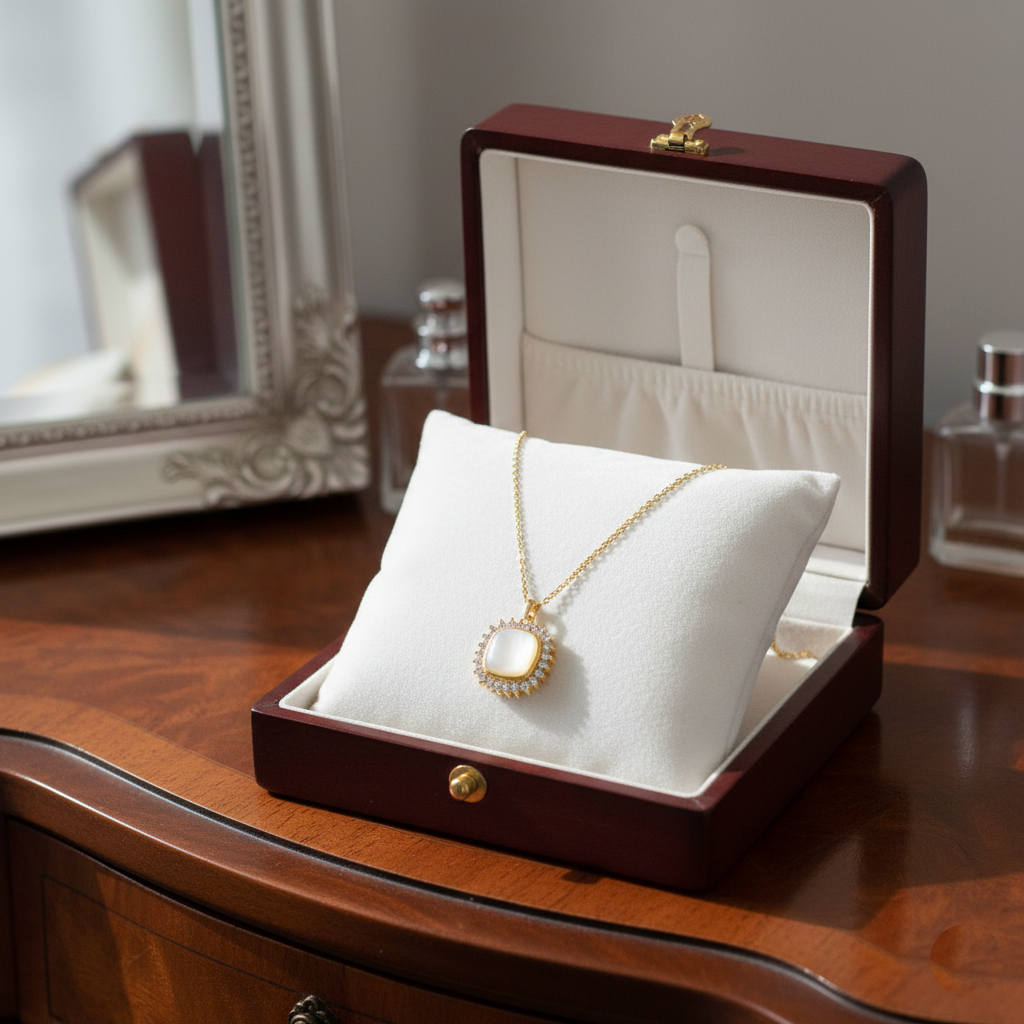 Gold Cushion-Cut Halo Necklace