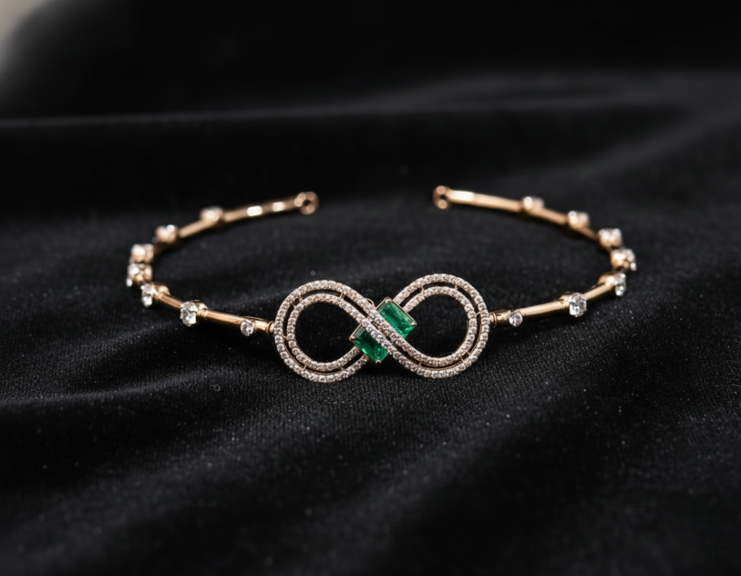 Rose Gold Infinity Emerald Bangle