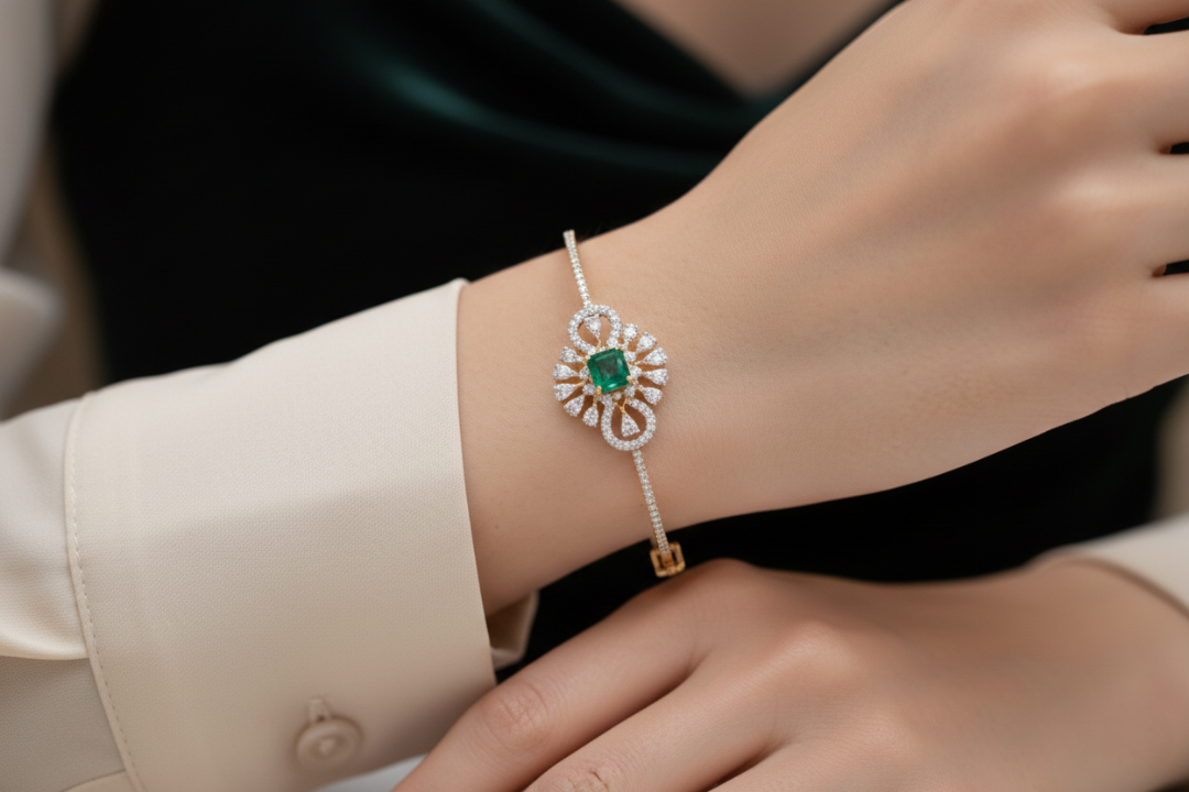 Emerald Radiance Filigree Bracelet