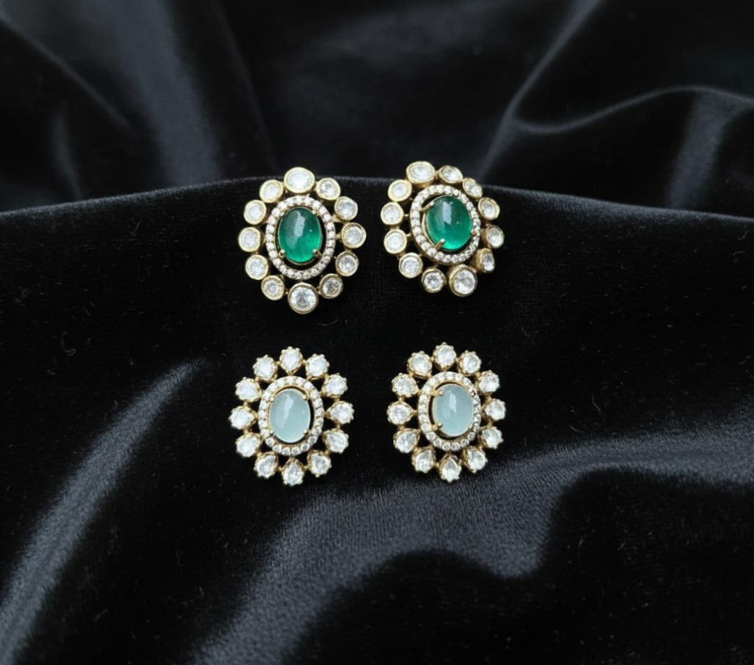 Heritage Polki & Emerald Studs Set