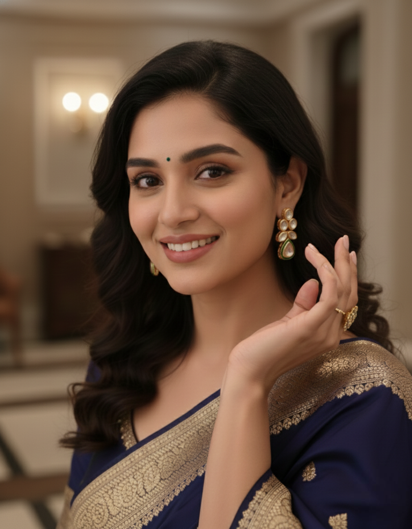 Emerald Teardrop Polki Drop Earrings