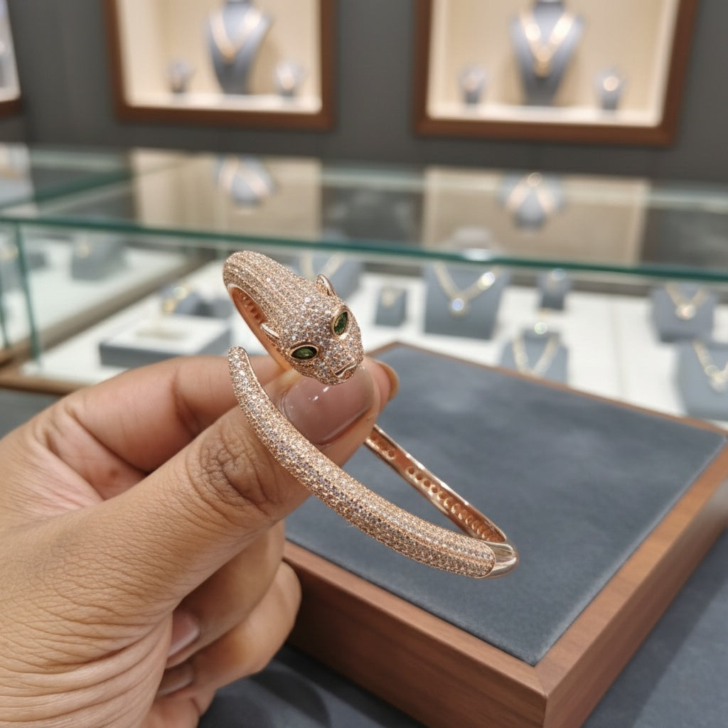 Rose Gold Panther Statement Bangle