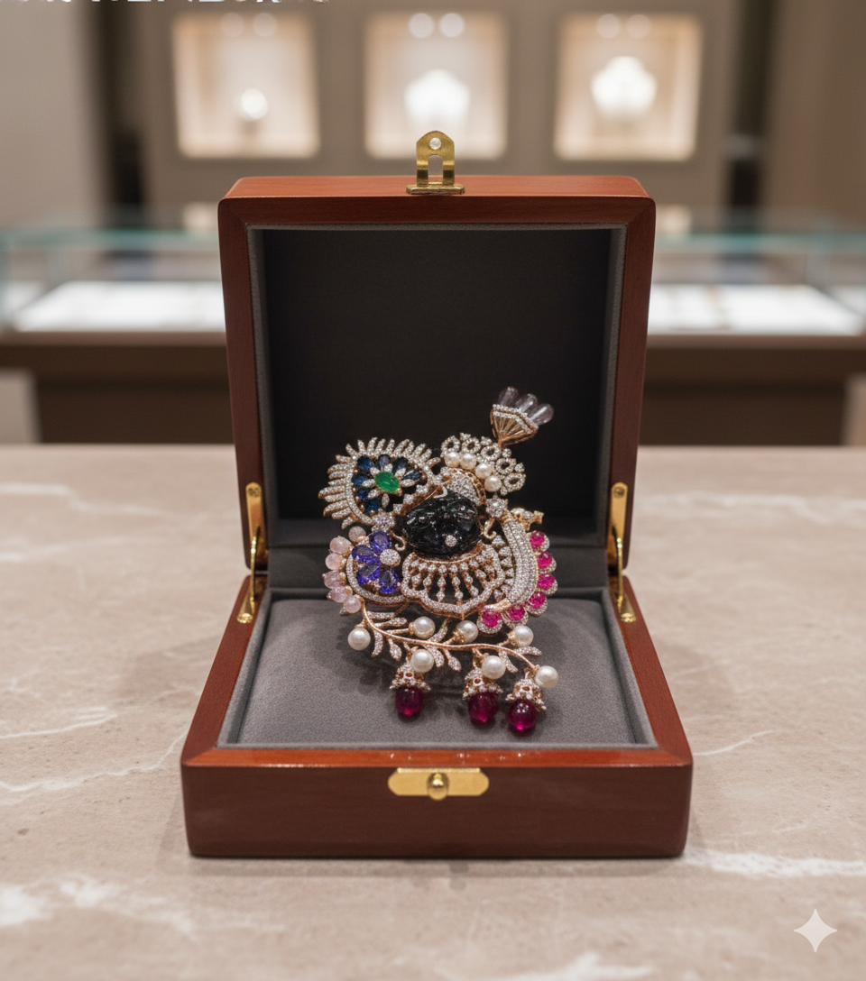 Shrinathji Swaroop Multi-Gemstone Heritage Brooch