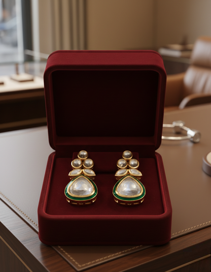 Emerald Teardrop Polki Drop Earrings