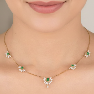 Emerald & Marquise Diamond Sunburst Station Necklace