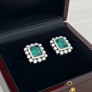 Emerald Cut Green Gemstone Studs