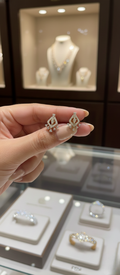 18K Gold Geometric Drop Studs