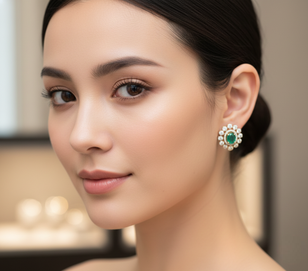 Heritage Polki & Emerald Studs Set