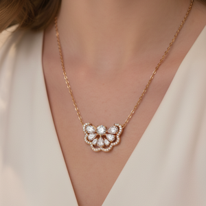 Rose Gold Floral Halo Diamond Pendant Necklace