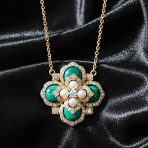 Emerald & Pearl Quatrefoil Statement Necklace
