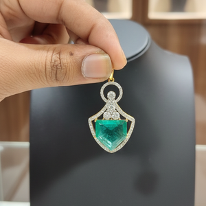Gold Emerald & Diamond Geometric Shield Pendant