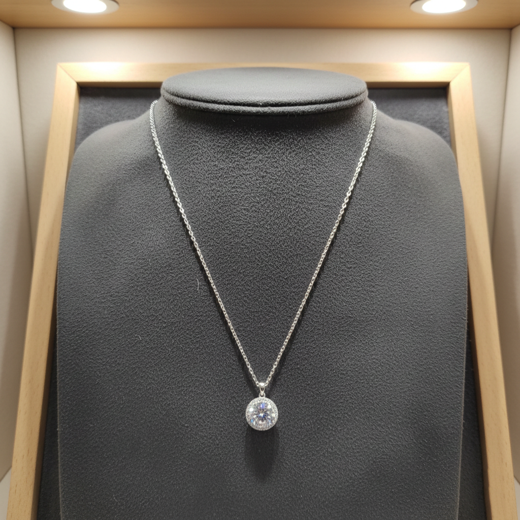 Silver Solitaire Halo Necklace