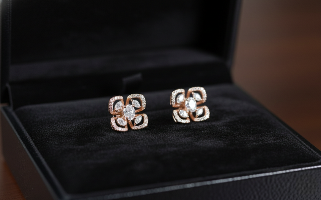 Rose Gold Quatrefoil Bloom Studs