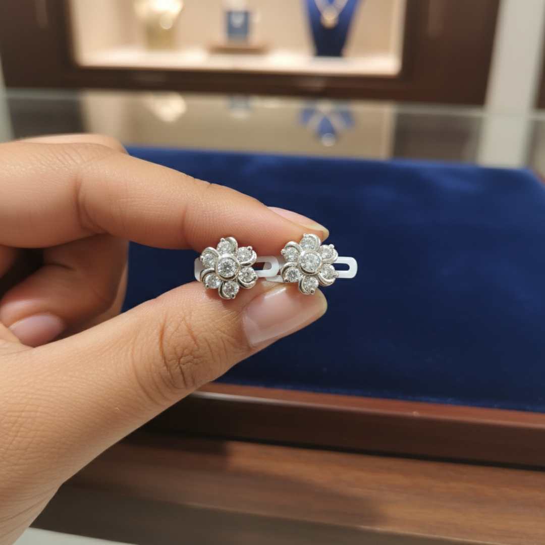 Silver Floral Blossom Studs