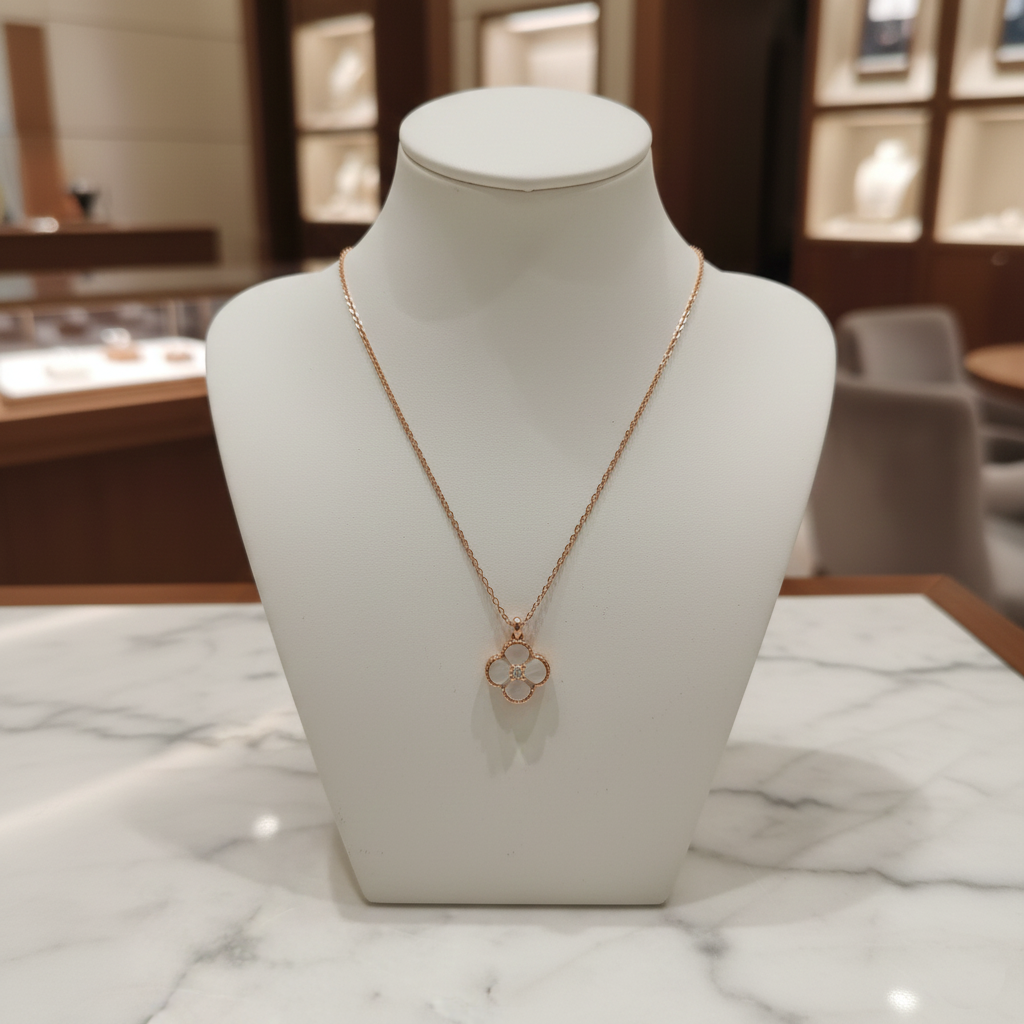 Rose Gold Mother of Pearl Clover Necklace
