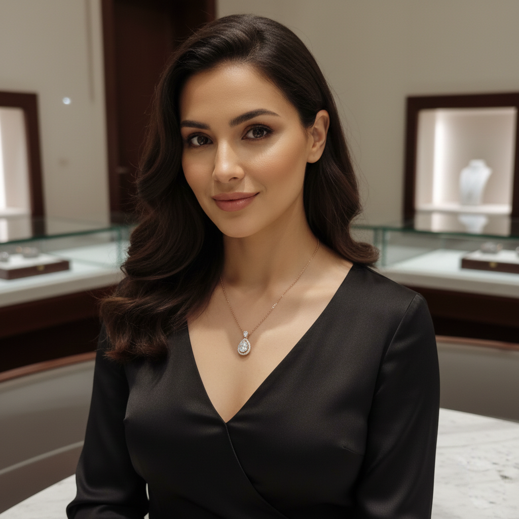 Rose Gold Pear Cut Halo Necklace