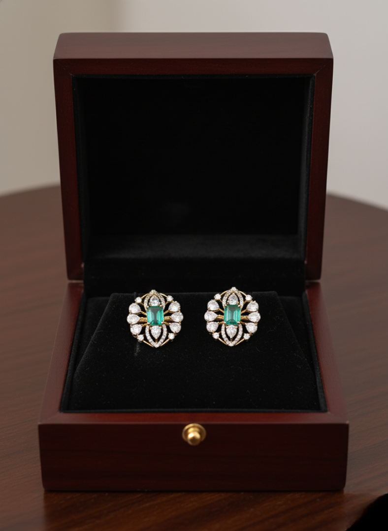 Floral Emerald Heritage Studs