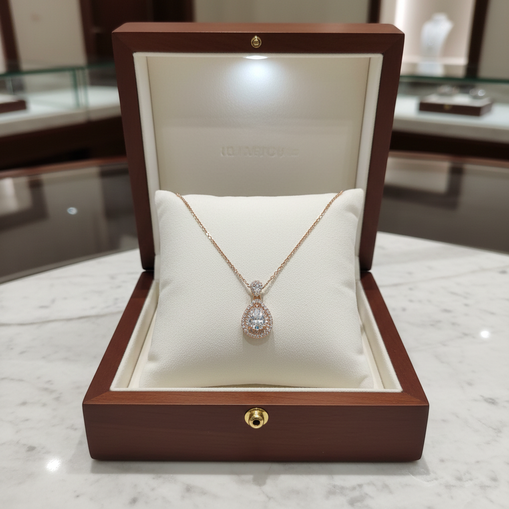 Rose Gold Pear Cut Halo Necklace