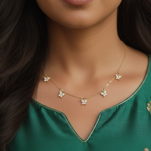 Gold Plated Multi Butterfly Diamond Necklace