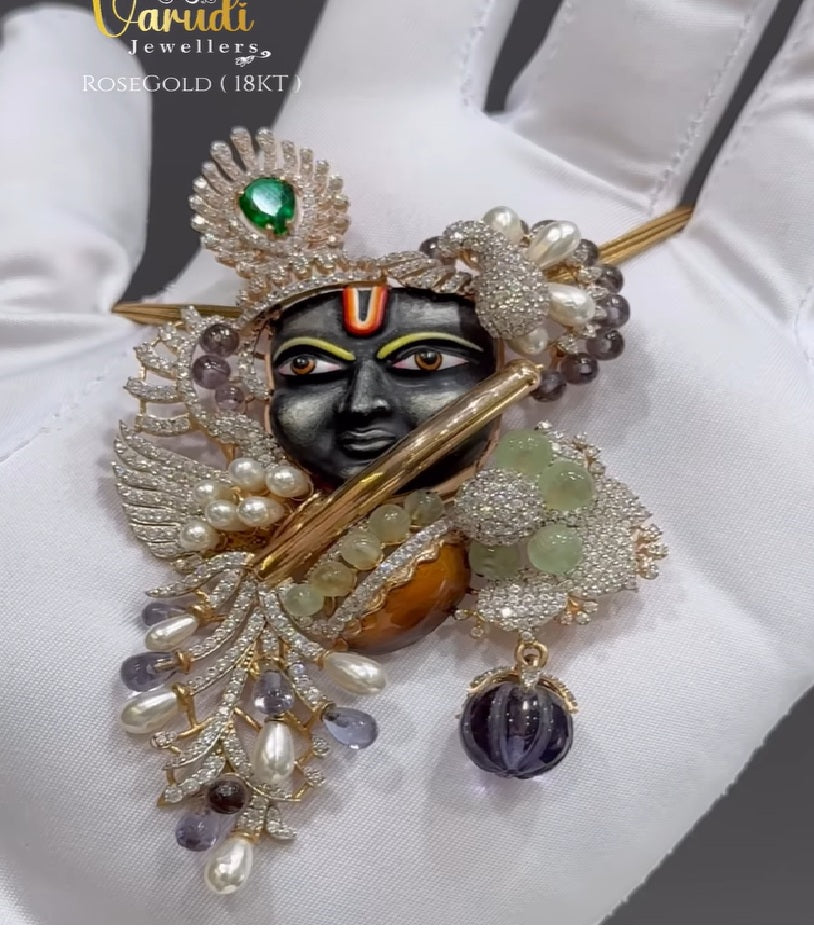 Divine Mural Krishna Peacock Rose Gold Masterpiece