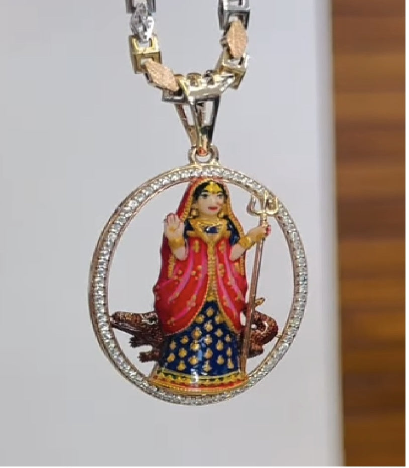 Maa Khodiyar Sacred Pavé Halo Medallion Chain Set