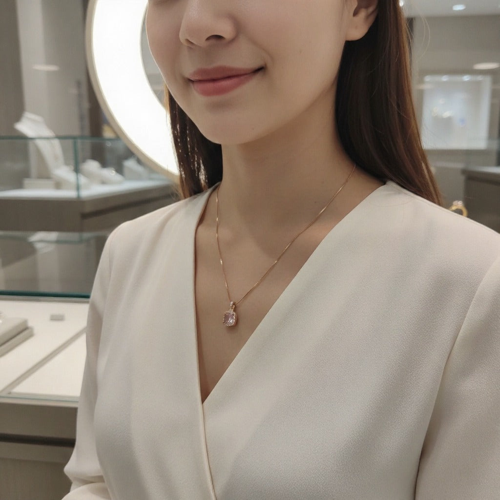 Rose Gold Pink Cushion-Cut Necklace