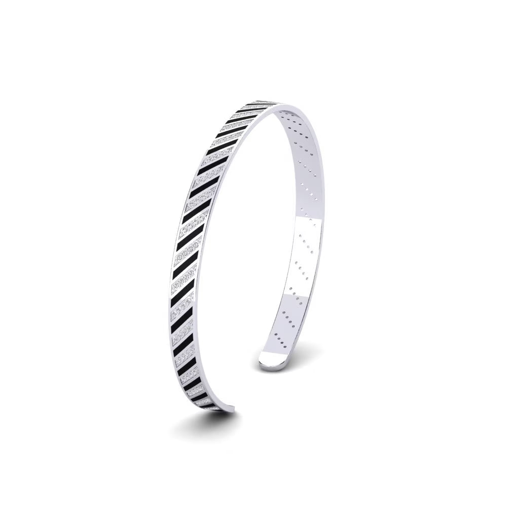 Monochrome Stripe Obsidian Inlay Cuff
