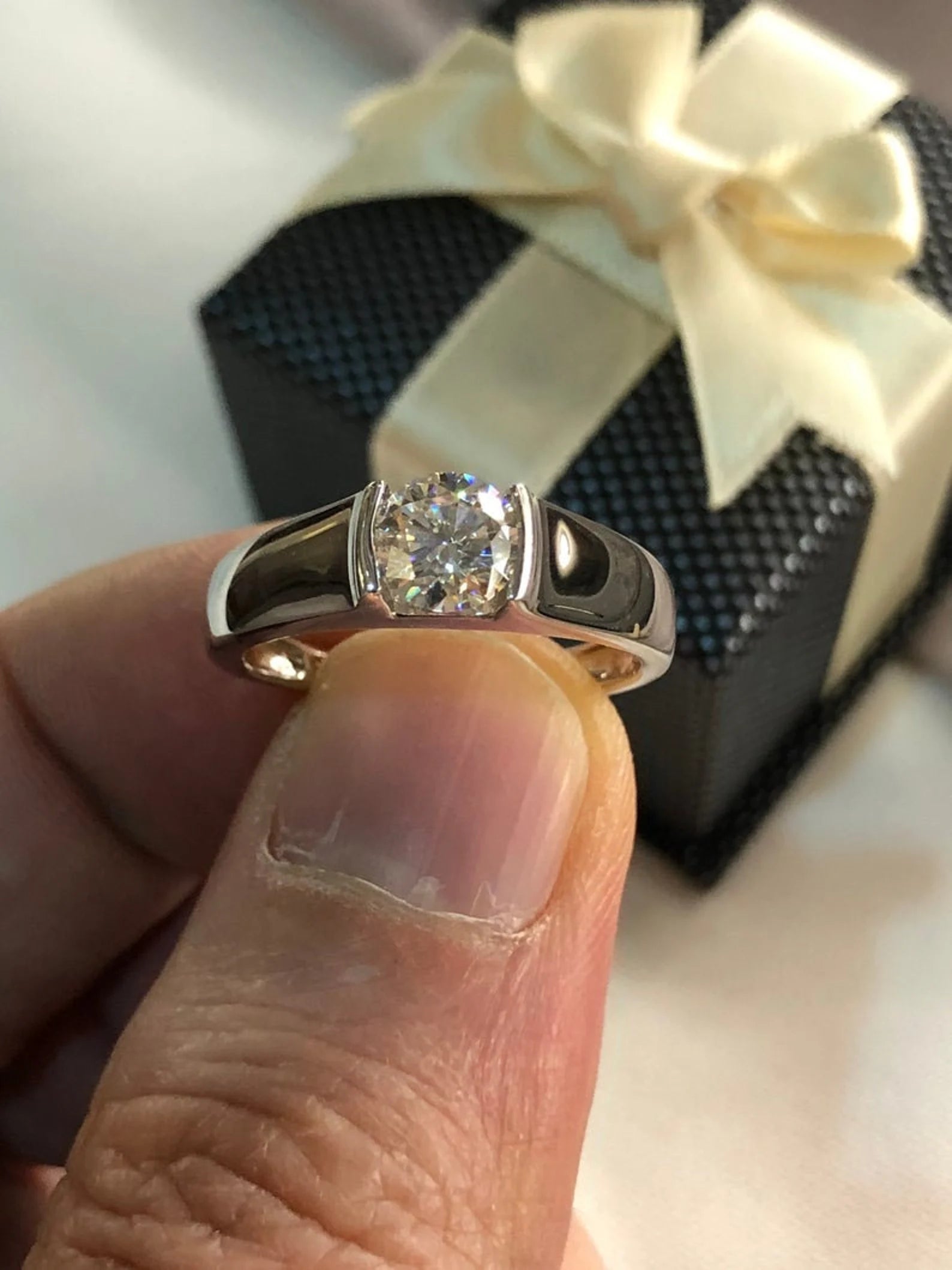 Two Tone Tapered Solitaire Ring