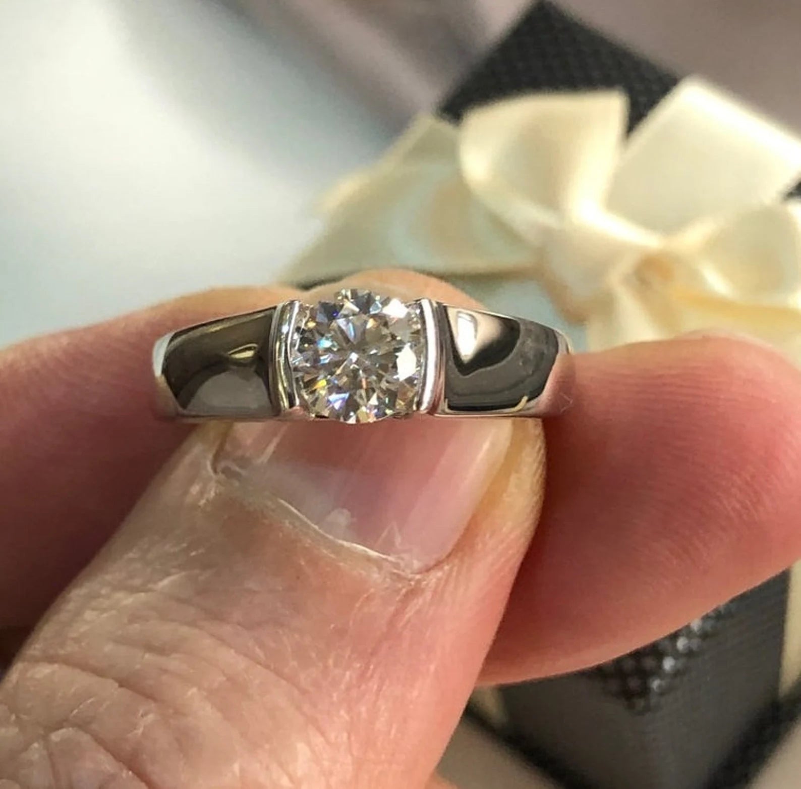 Two Tone Tapered Solitaire Ring