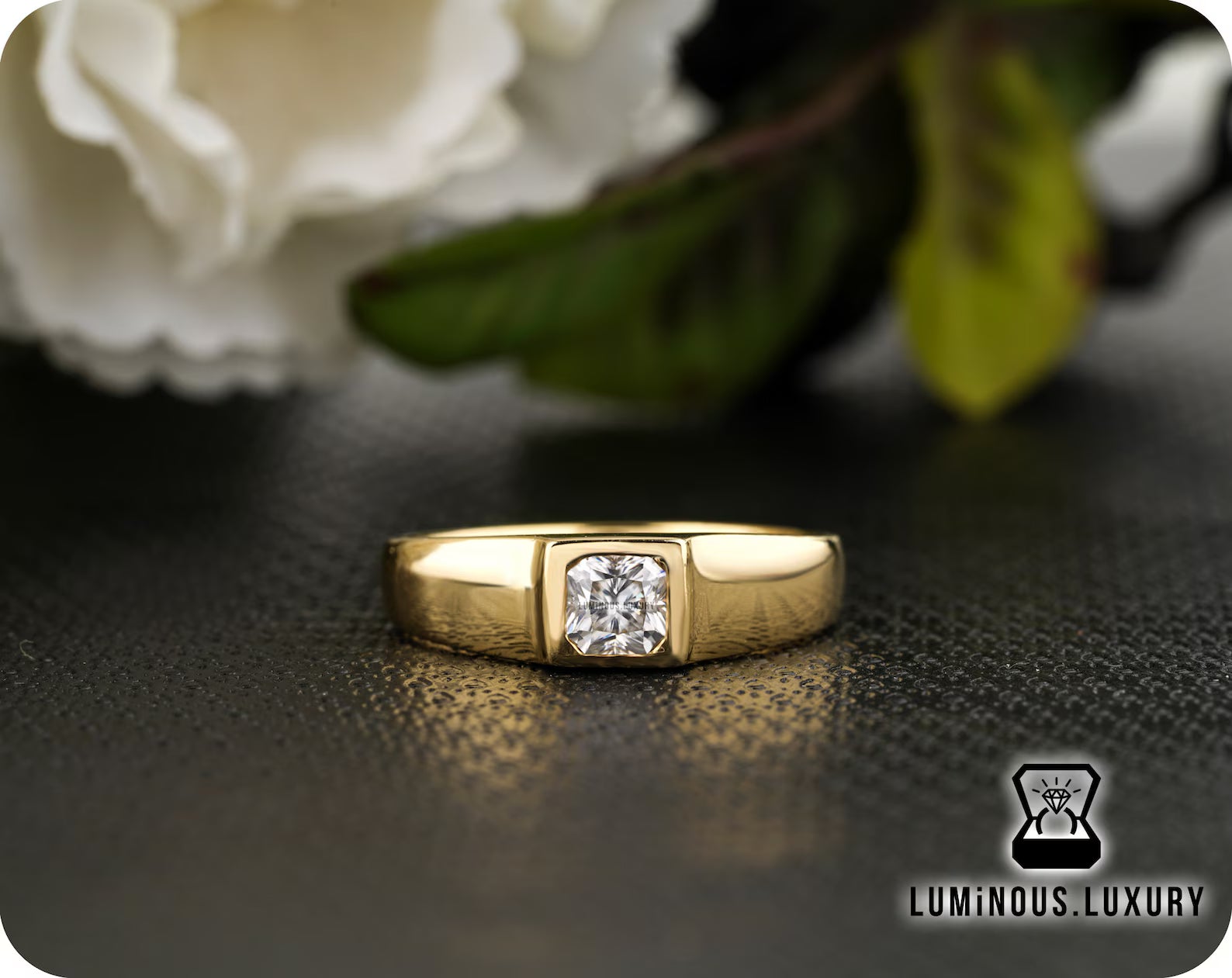 Men’s Emerald Cut Solitaire Signet Ring